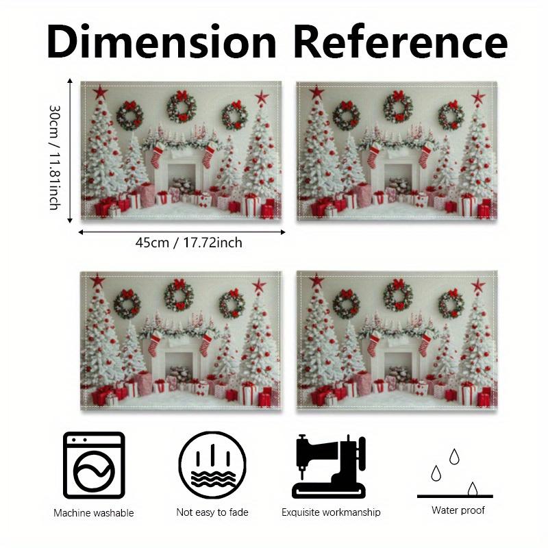 4pcs Linen Placemats, Christmas Table Decor Design Placemats 12x18 Inches, Suitable for Kitchen, Dining Room, Holiday Dining, and Coffee Table