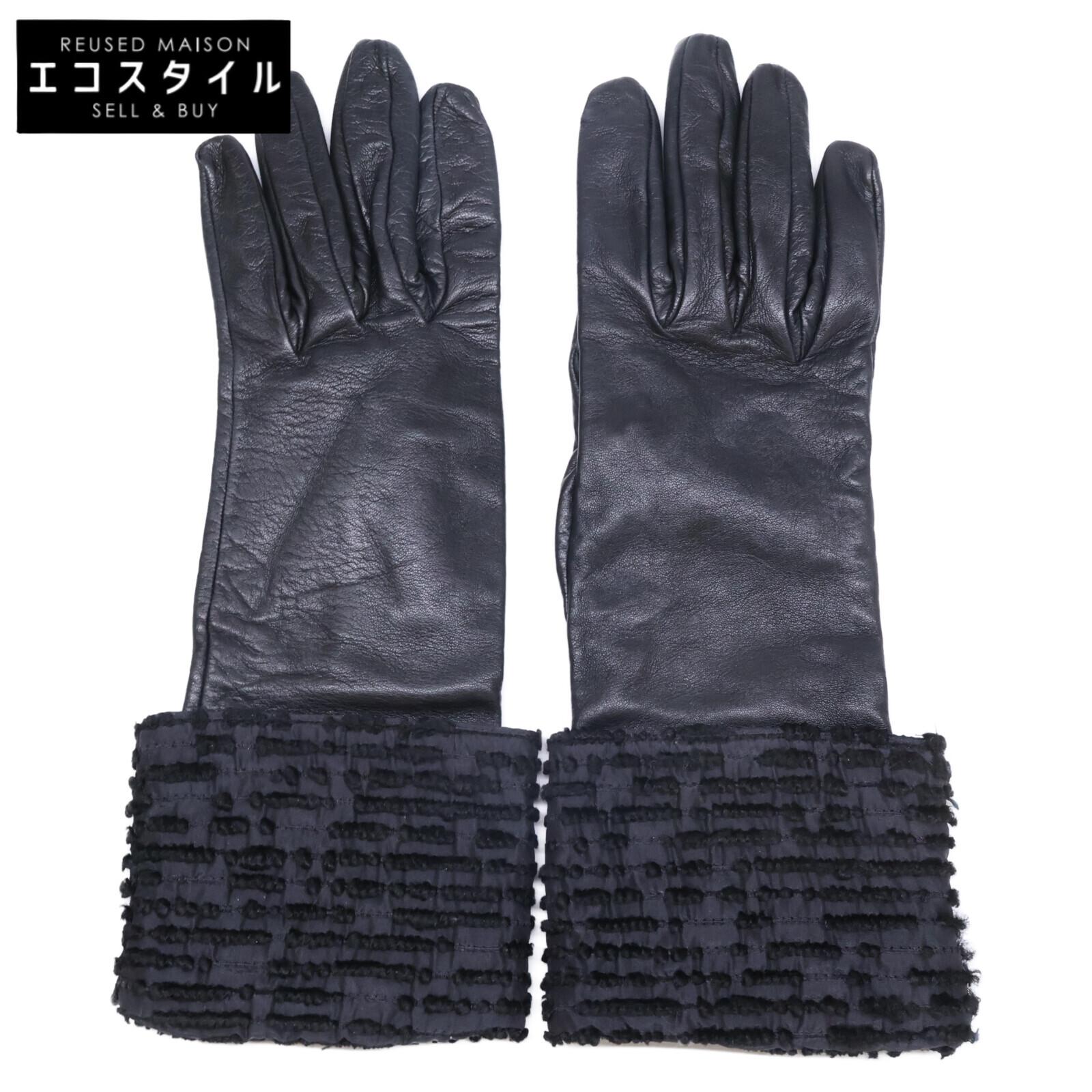 

HERMES Lambskin Satin Gloves / glove 7 blackUsed
