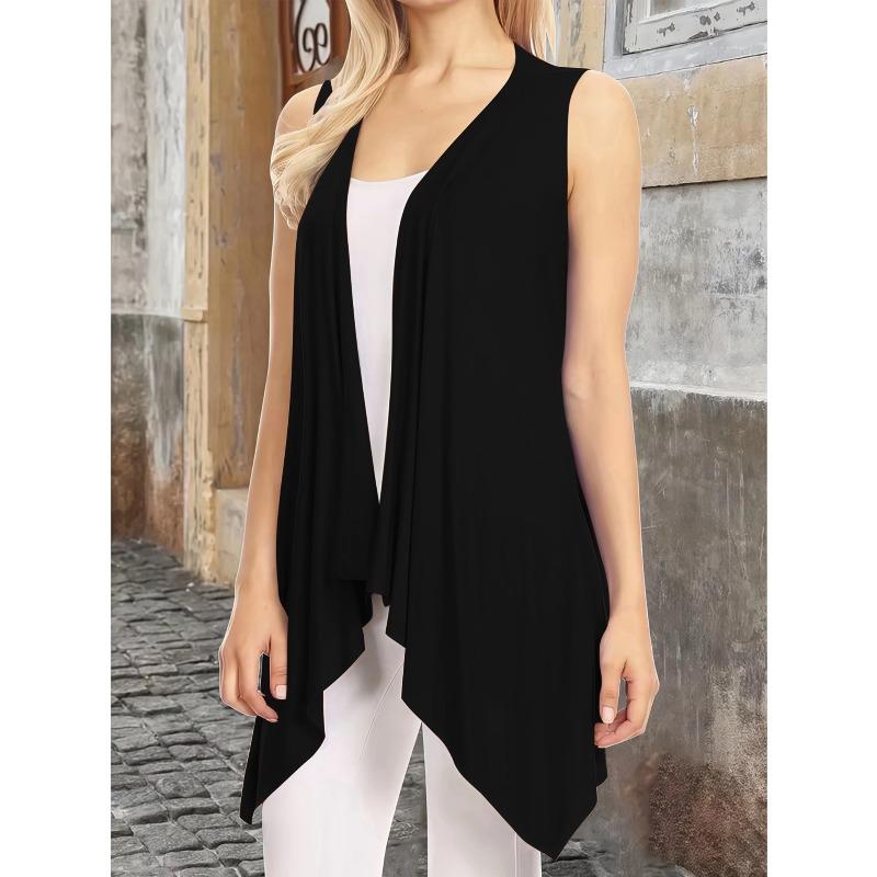 Women Elegant Solid Color Lightweight Sleeveless Open Front Long Duster Vest