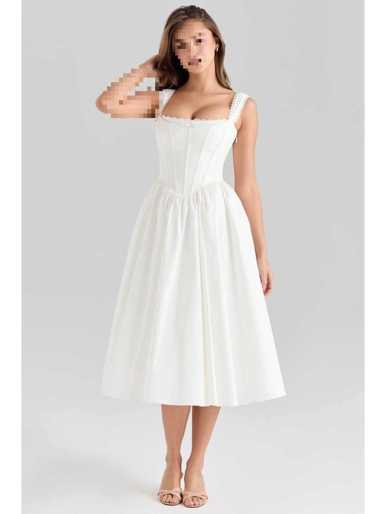 European-American Style Slim White Summer Dress
