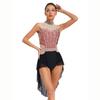 Kvinner Lyrisk Danse Drakt Mock Neck Ermeløs Ryggløs Rhinsteiner Fargeblokk Mesh Lappverk Skjørt Kostyme