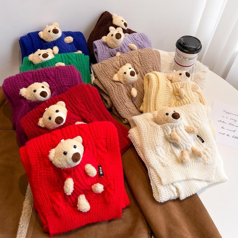 New bear purple scarf women's winter fashion thickened warm knitted scarf student shawl