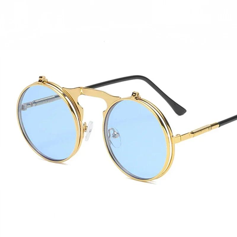 

Винтажные круглые солнцезащитные очки с откидными линзами для мужчин, женщин, подростков, круглые очки для стимпанк-костюма As picture