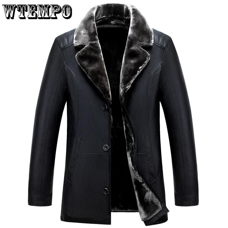 Winter PU Fur One Men's Winter Lapel Thickened Coat Men's Business Leather Jacket