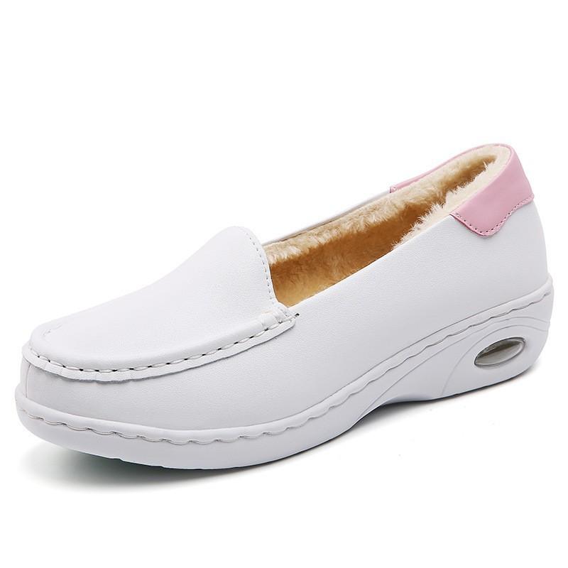 Nurse Shoes Women's Autumn, Autumn and Winter Korean Version Leather Casual Flat-bottomed Air Cushion Nurse Shoes Cotton New White Shoes