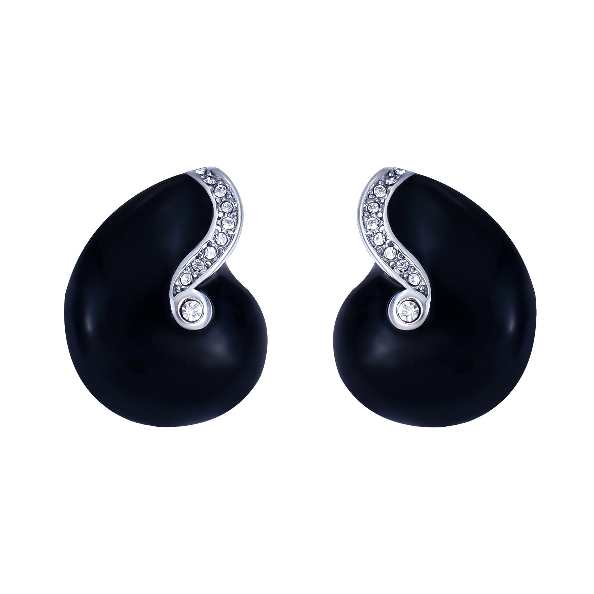 Серьги-пусеты из нержавеющей стали в форме ракушки с трехцветной эмалью для женщин, с маленьким цирконом с позолотой 18 карат