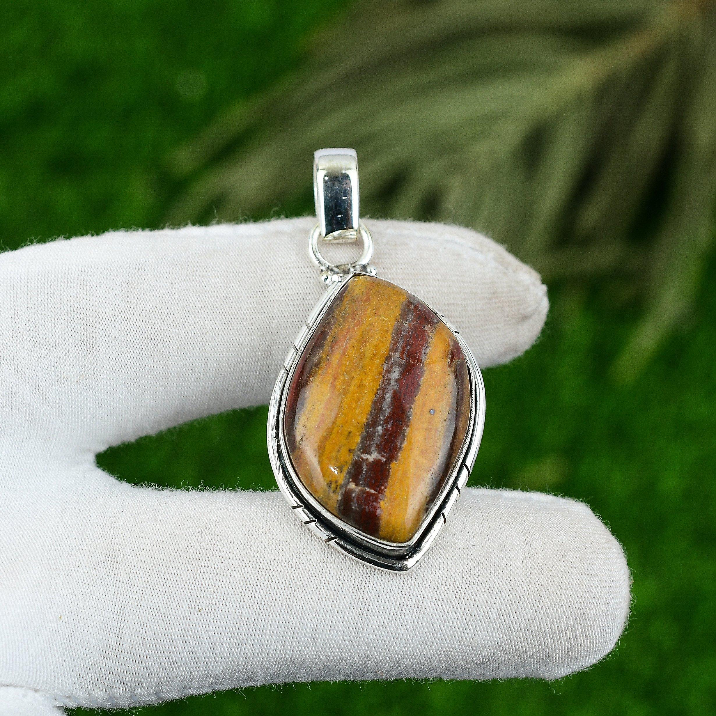 925 Sterling Silver Red Snakeskin Jasper Stone Unique Birthday New Bezel Pendant