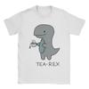 Tea-Rex T-Rex Dinossauro Xícara de Chá Camiseta Masculina Desenho Animado Fofo Engraçado Camisetas Manga Curta Gola Redonda Algodão Ideia de Presente Roupa