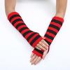 Teenagers Winter Half Finger Mitten Stripe Pattern Knit Keep Warm Lengthen Wrist