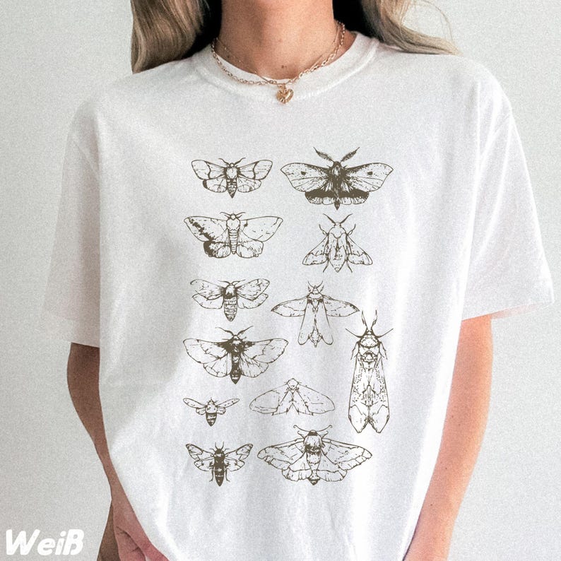Cute Goblincore Tshirt Moths Witchy Whimsigoth Tshirt Celestial Fairycore Shirt Green Witches Nature Aesthetic Tshirt Autumn