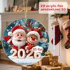 Claus Santa Cute Snowman Elk Pattern Acrylic Round Pendant For Christmas Decor