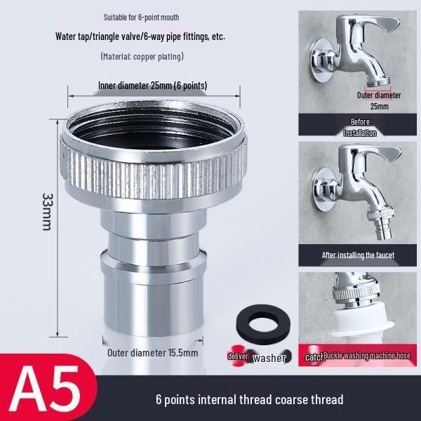 All-Copper Universal Washing Machine Faucet Adapter with Inlet Hose and 46-Point Stop Valve