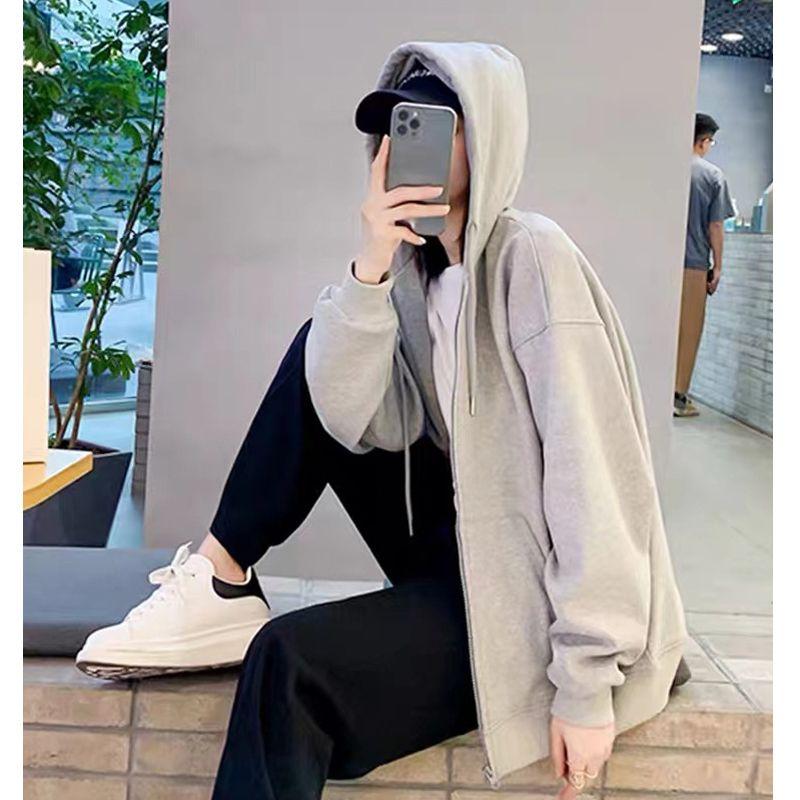 

Свитшот Куртка Свободная Весна Осень Новинка Ленивый Топ Корейский Капюшон Молния Серый Повседневный Кардиган S