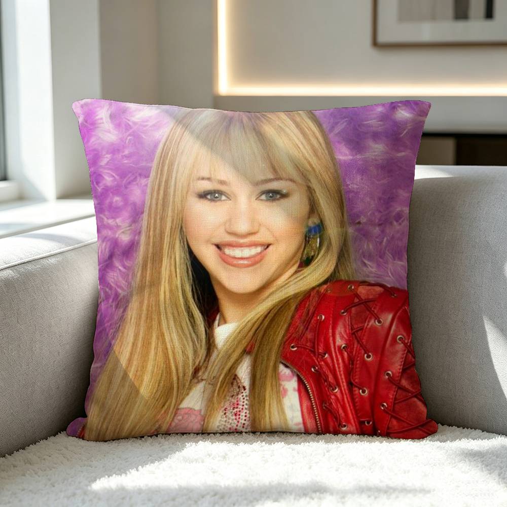 H-Hannah M-Montana Pillow Case Square Double-Sided Sofa Cushion Cover Bedroom Bedside Pillow