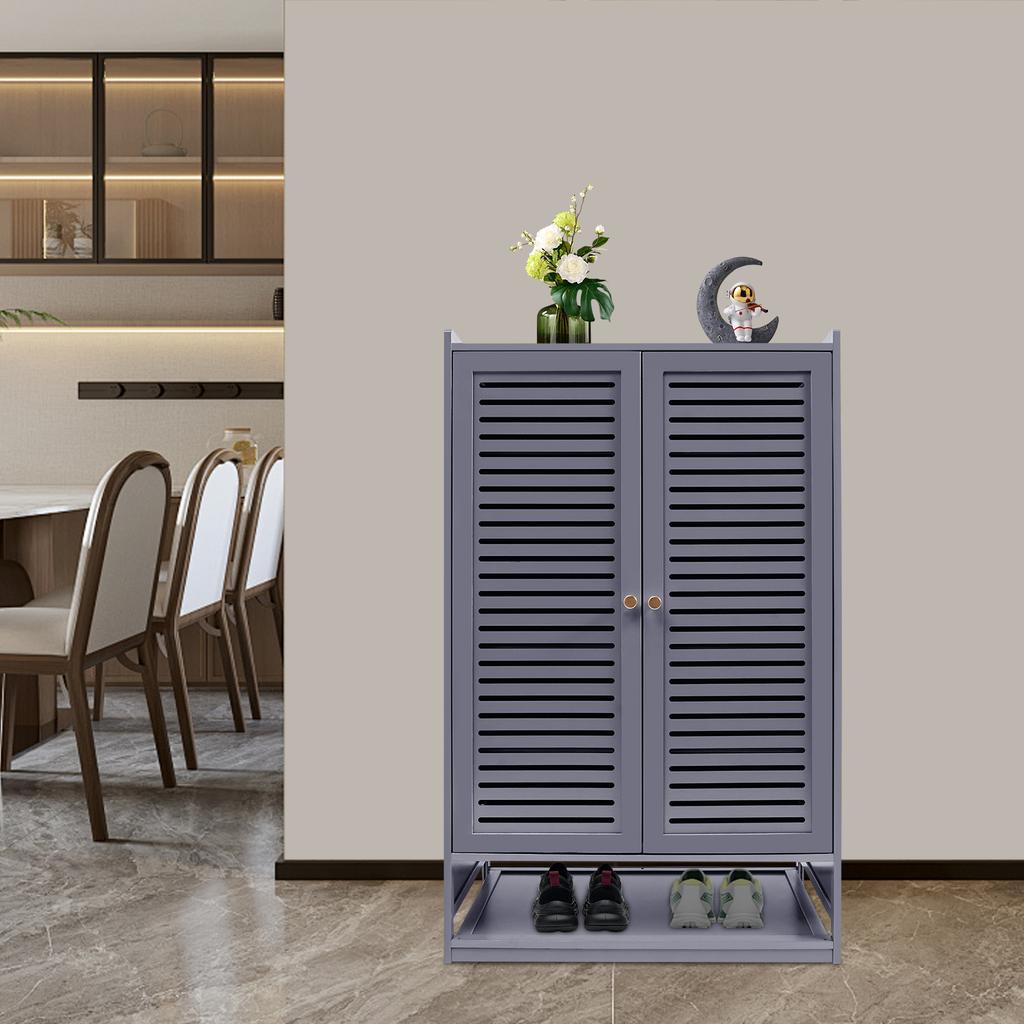 7-Tier Shoe Storage Cabinet with Louvre Doors, Grey 2-Door Shoe Rack Organizer, Holds Up to 22 lbs Per Shelf for Entryway,Closet