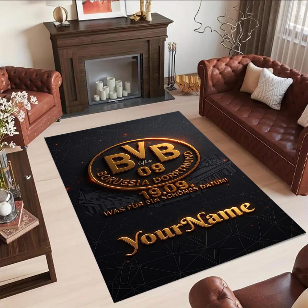 Borussia Dortmund Benutzerdefinierter Namens Teppich Design für Arbeitszimmer Spielzimmer Schlafsaal Spielzimmer Rutschfester Teppich Büro Heimdekoration