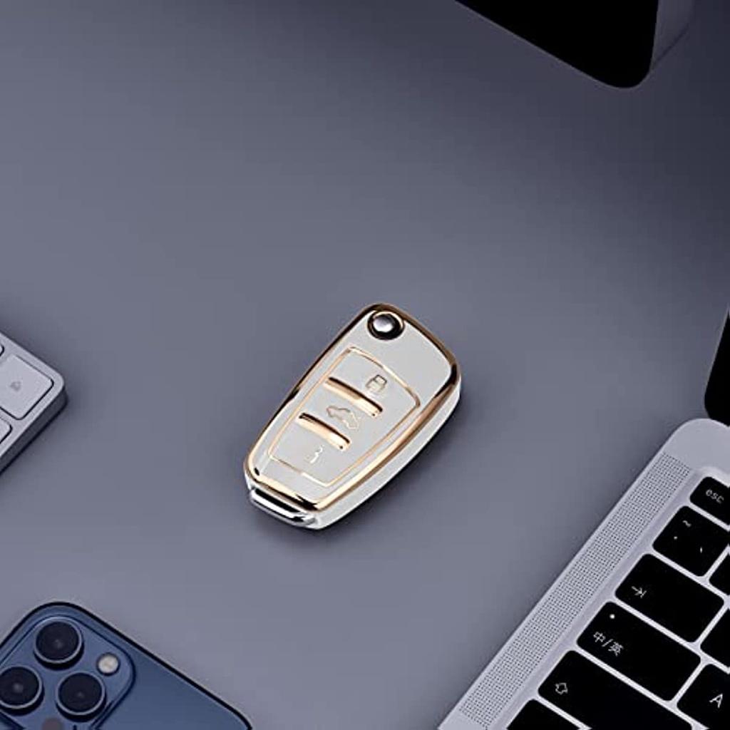 Etui na klucze odpowiednie do etui na kluczyk samochodowy do A1 A3 A4 A6 Q3 Q5 Q7 S3 R8 Tt silikonowe etui ochronne Tpu (Złota krawędź biała)