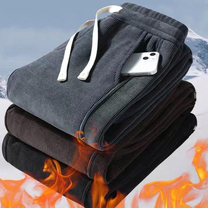 Corduroy Men's Thick Casual Pants Outdoor Warm Fashion Stretch Sports Pants Joggers Comfortable Bound Feet Sweatpants