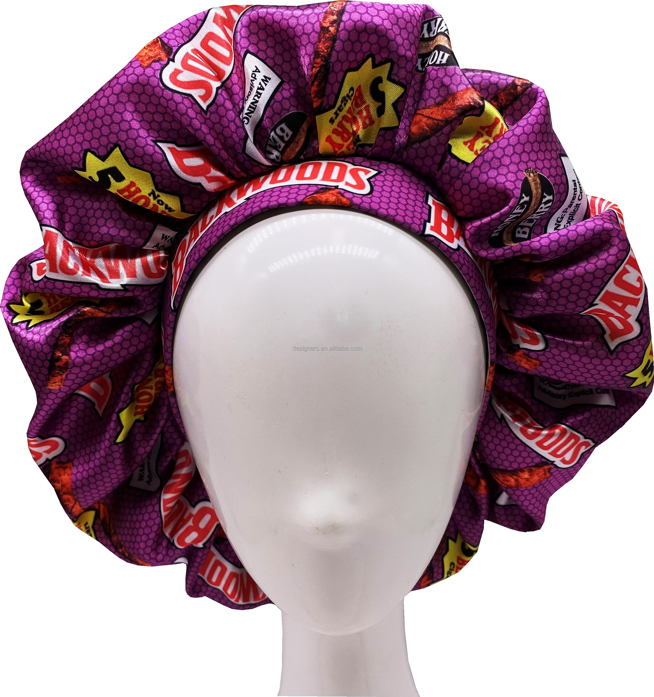 Reversible Double Layer Silk Custom Print Shower Cap Night Sleep Cap Designer Satin Hair Large Bonnet for Women фиолетовый