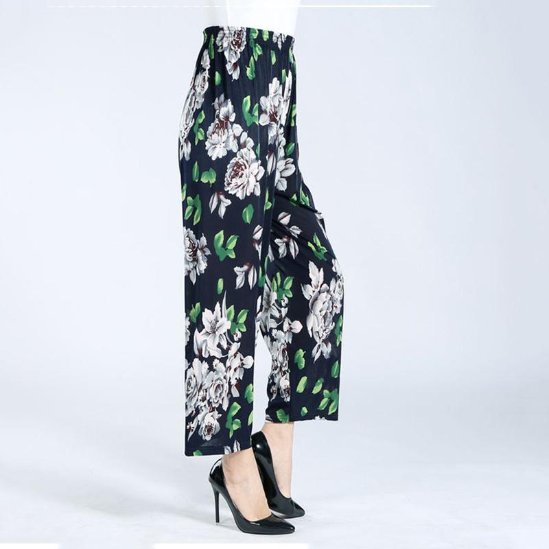 WTEMPO Summer Cool Thin Floral Print Pants Women Loose High Waist Wide Leg Summer Straight Trousers Casual Comfortable Office Home Go Out Party