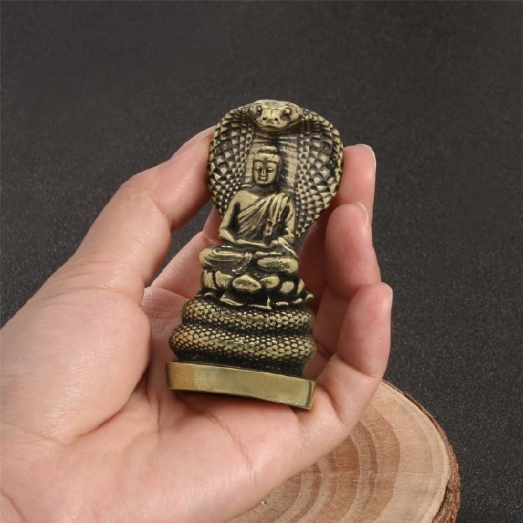 Intricate Metal Buddhas Sculpture With Snake Symbolism Temple Bronze Decoration For Mindful Living And Decors