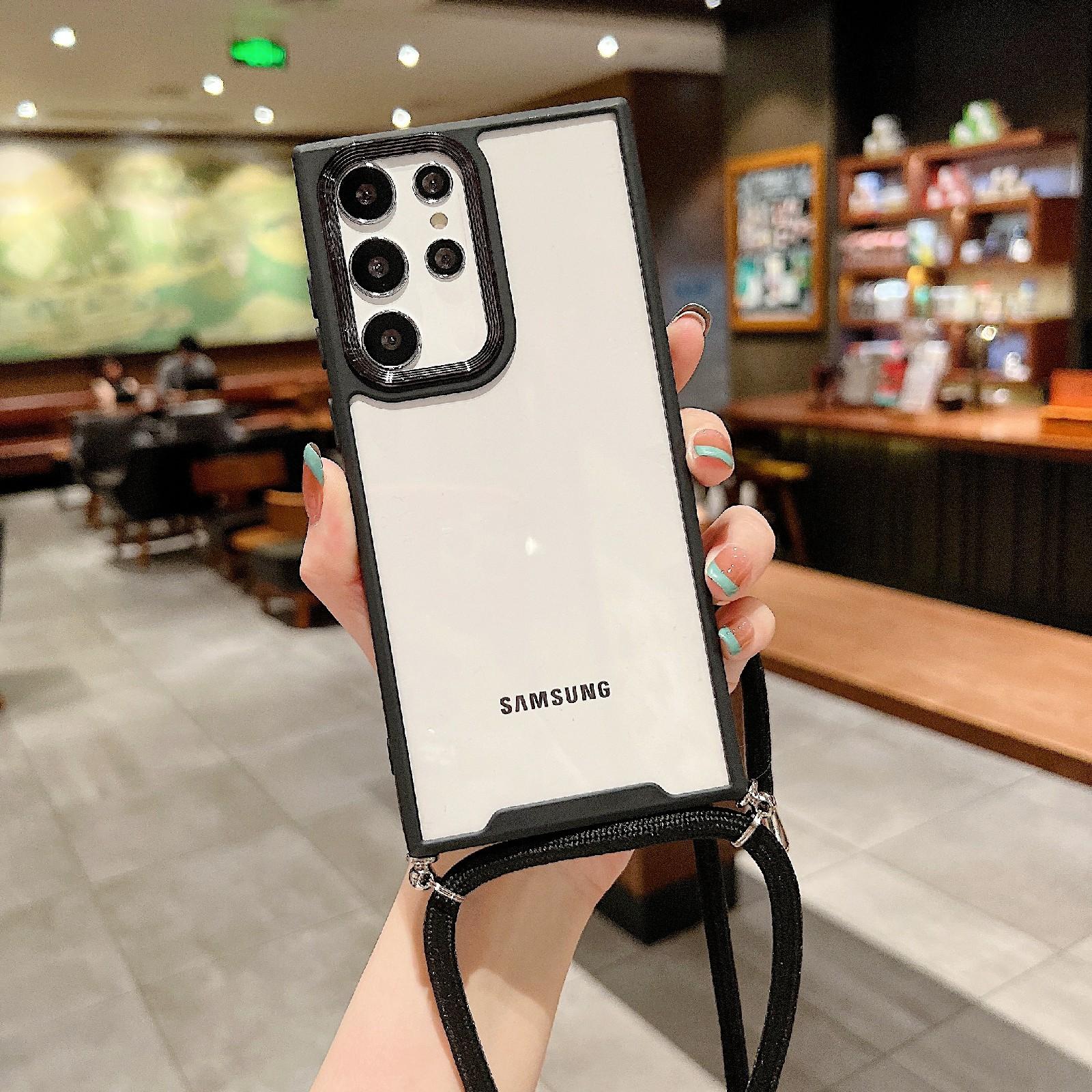 

Thickend Phone Case for Samsung Galaxy S23 Ultra,Electroplating Lens Frame TPU+Acrylic Anti-scratch Phone Cover Black