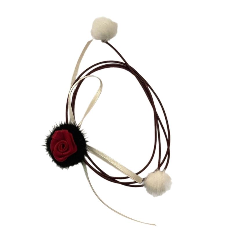 Adjustable Rose Ribbon Necklace Adornment Bowknot Pendant Neckchains Fashionable Accessory for Daily Wear and Parties 1