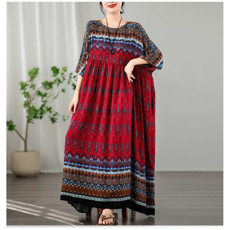 Vintage Vacation Style Travel Plus Plus Cover Flesh Thin Round Neck Long Skirt