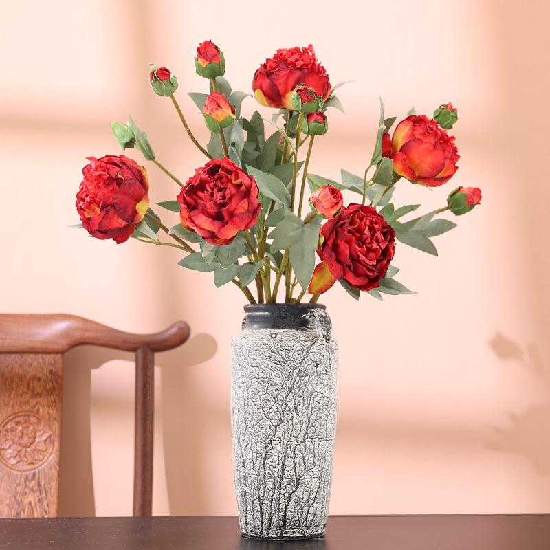 Simulare de înaltă calitate, 3 capete, miez de muguri, bujor, mătase, acasă, sufragerie, masă, decorare pentru nuntă, floare artificială falsă