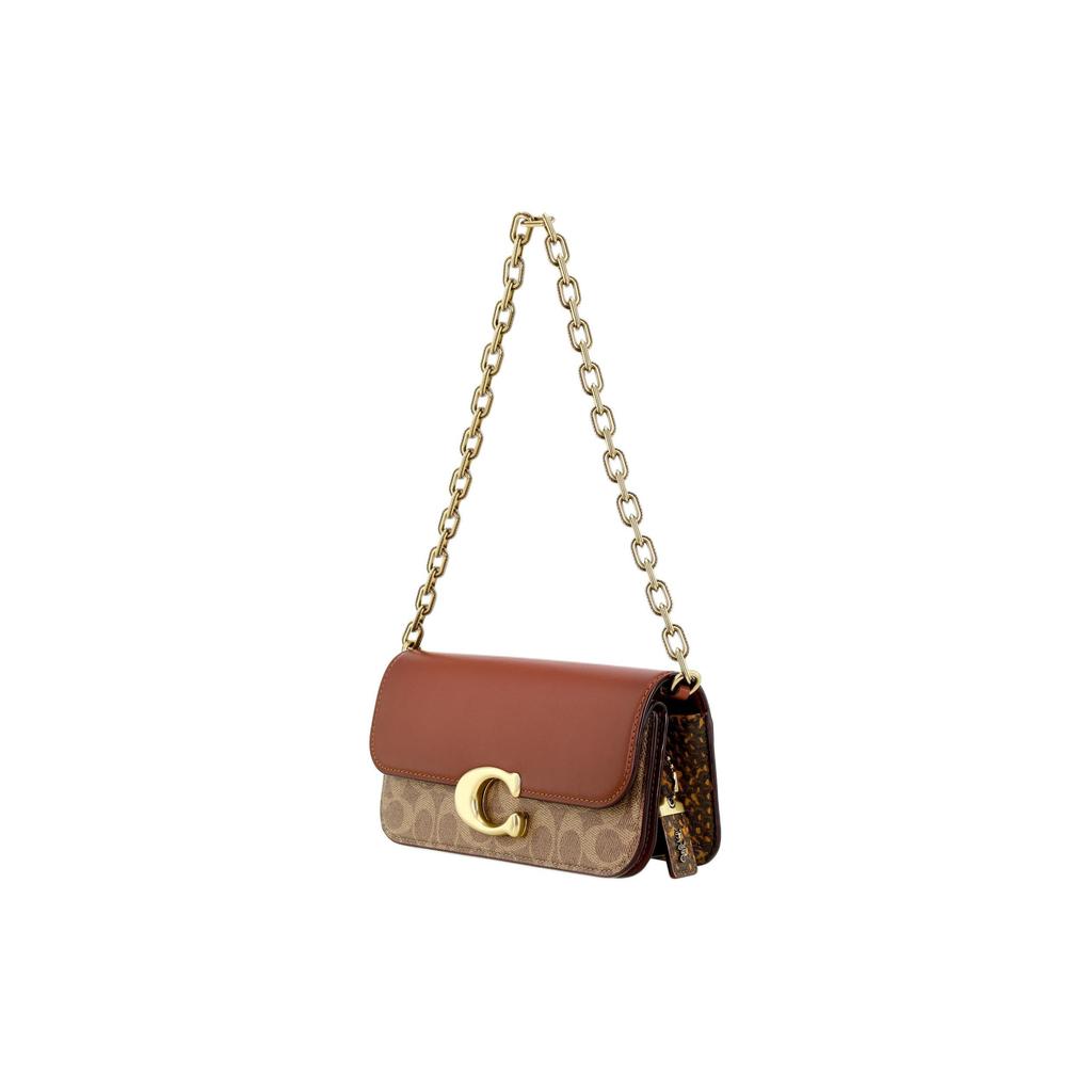 Coach Signature Canvas Leather Shoulder Bag With Gold Chain Strap CP131-B4NQ4