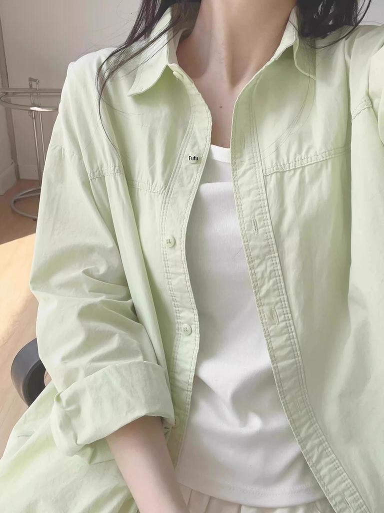 Women's Simple Sweet Pure Cotton Long Sleeve Shirt for Spring, Autumn & Winter
