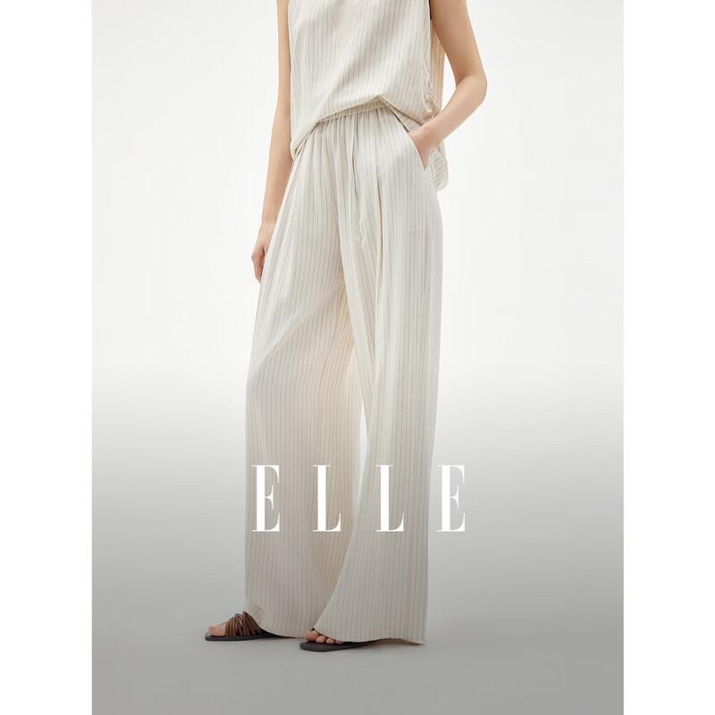 ELLE Women s Textured Linen Blend Wide-Leg Pants L