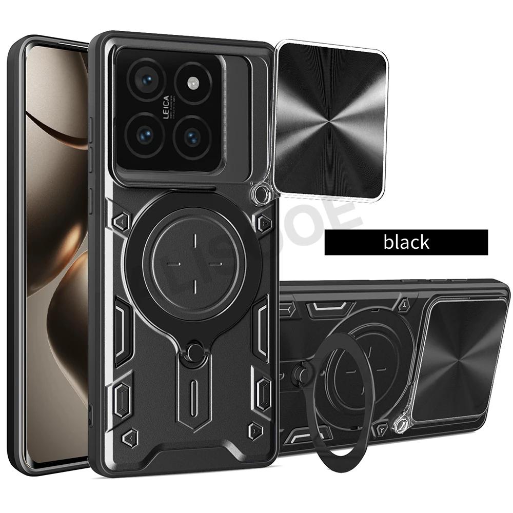 Slide Camera Funda for Xiaomi 14T Pro Case Armor Slide Lens Magnetic Ring Stand Phone Cover for Xiaomi Mi 14T Capa