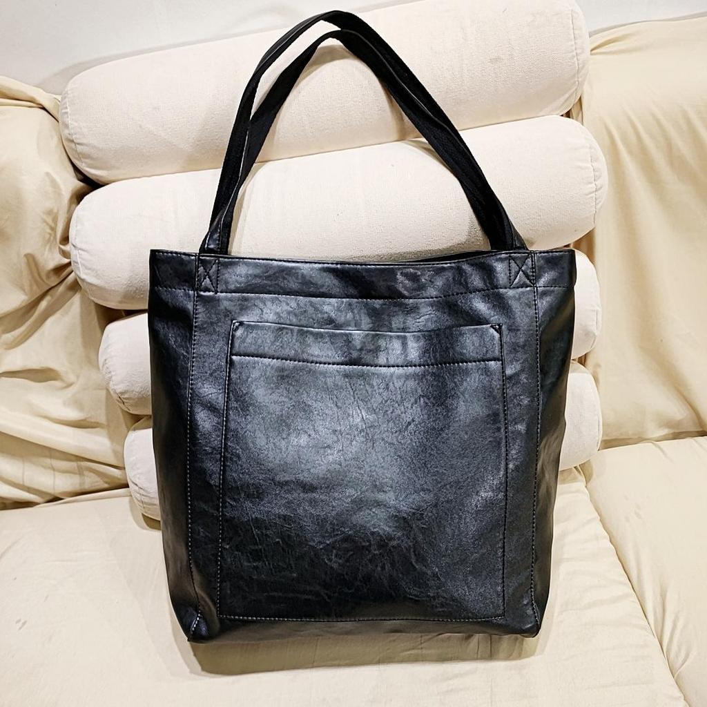 NEW Oil Wax PU Leather Tote Bags for Women's Handbag Luxury High Capacity Lady Hand Bags with Purse Pocket Women Shopper Bag Big