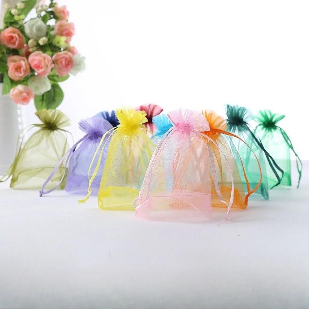 100 Farbige Transparente Garnbeutel Schmuck Süßigkeiten Geschenk Kosmetik Probeverpackungsbeutel Mehrere Größen Einfarbig Bündeltaschen
