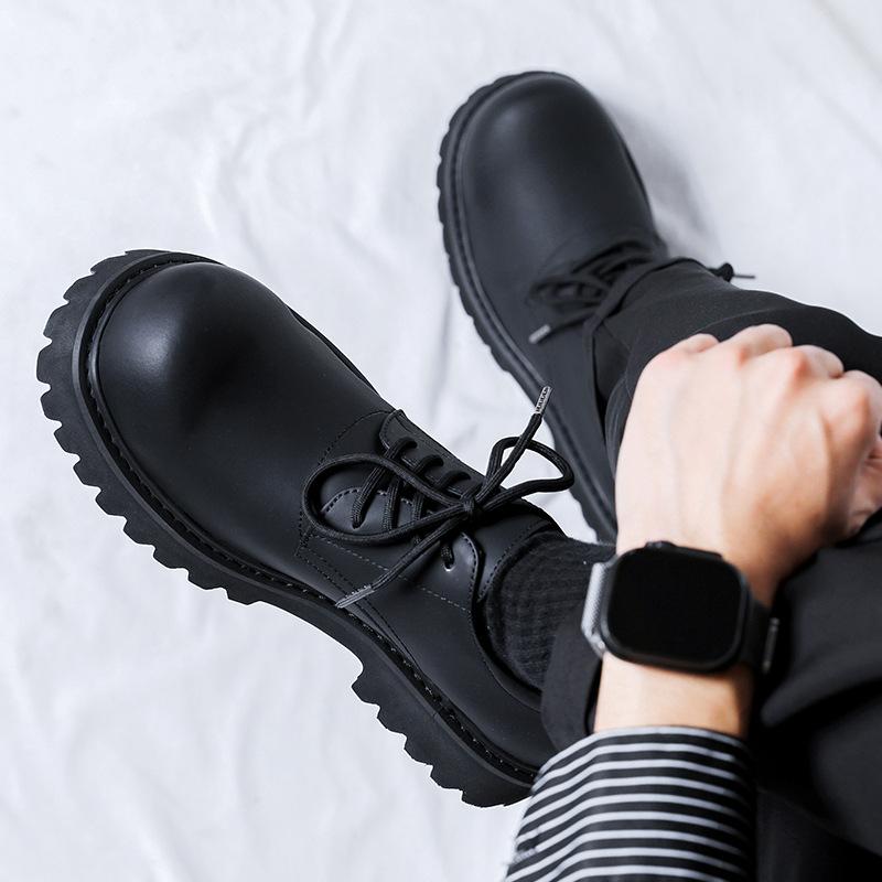 FashionMen's Big-head Derby Casual Leather Shoes with High Platform Autumn Winter New Designer Fashion Black Dress Shoes for Men
