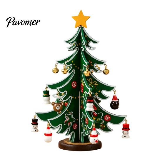 Miniature Christmas Tree Figurine Wooden Ornaments, 3D Rustic Tabletop Decor Decorative Ornaments for Home Desk, Reusable Nordic Style Holiday
