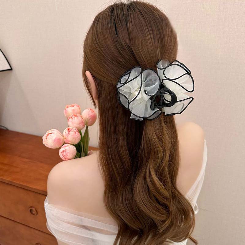 Vintage Schwarze Netzblume Perle Haarspange Für Damen Elegant Schleife Pferdeschwanz Zopf Haarspange Kopfschmuck Haarschmuck