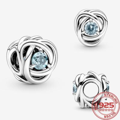Nowy Srebro Próby S925 Charms Pasujący do Modnej Bransoletki Kamień Urodzinowy Marca Ażurowy Charms Wieczność Koło DIY Pamiątkowy Dzień Biżuteria Prezent