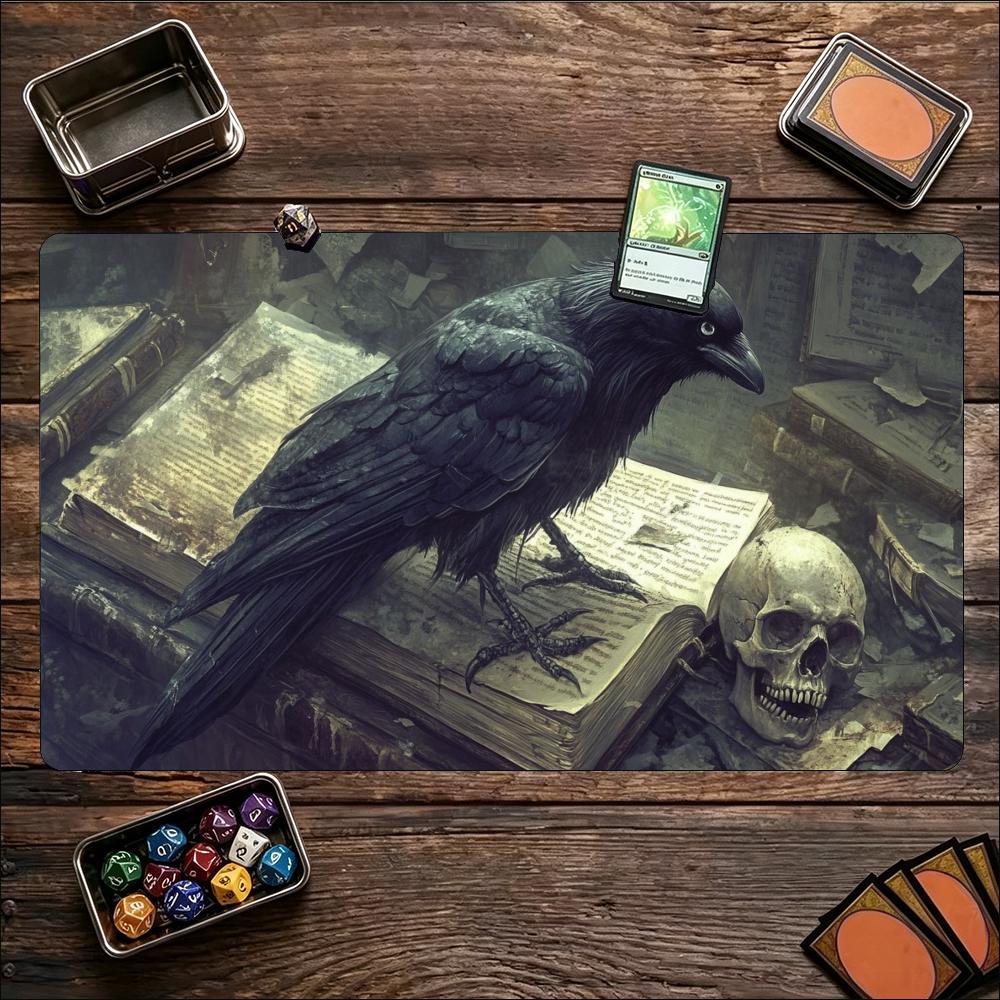 Gothic Raven Skull Moon Theme Large Game Playmat Nonslip Rubber Card Game Mat Keyboard Pad For Tabletop Card Gaming Setup