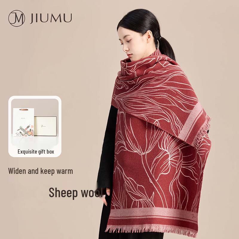 JIUMU Women s Pure Wool Jacquard Shawl Scarf One Size