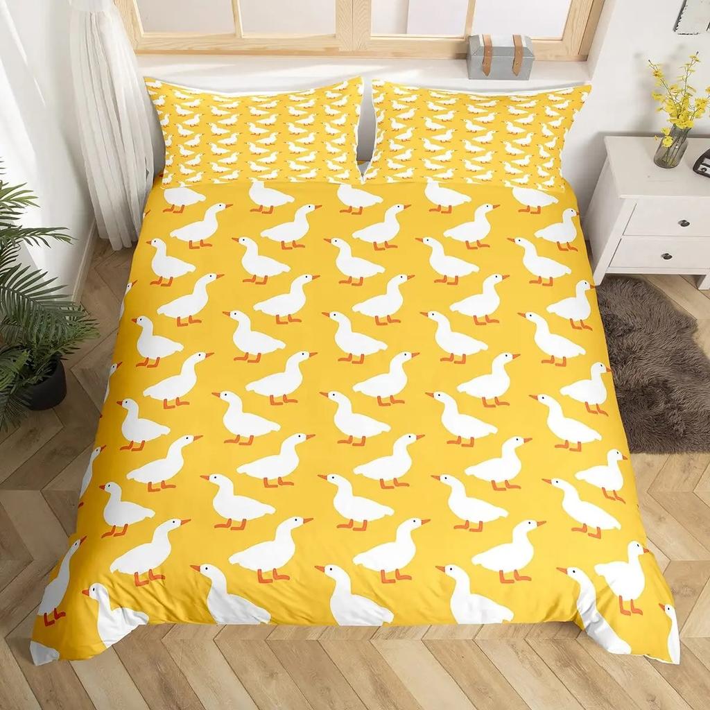 Colorful Duck Bedding Set Kids Cartoon Ducks Duvet Cover Graffiti Rustic Animal Comforter Cover Farmhouse Animal Quilt Cover