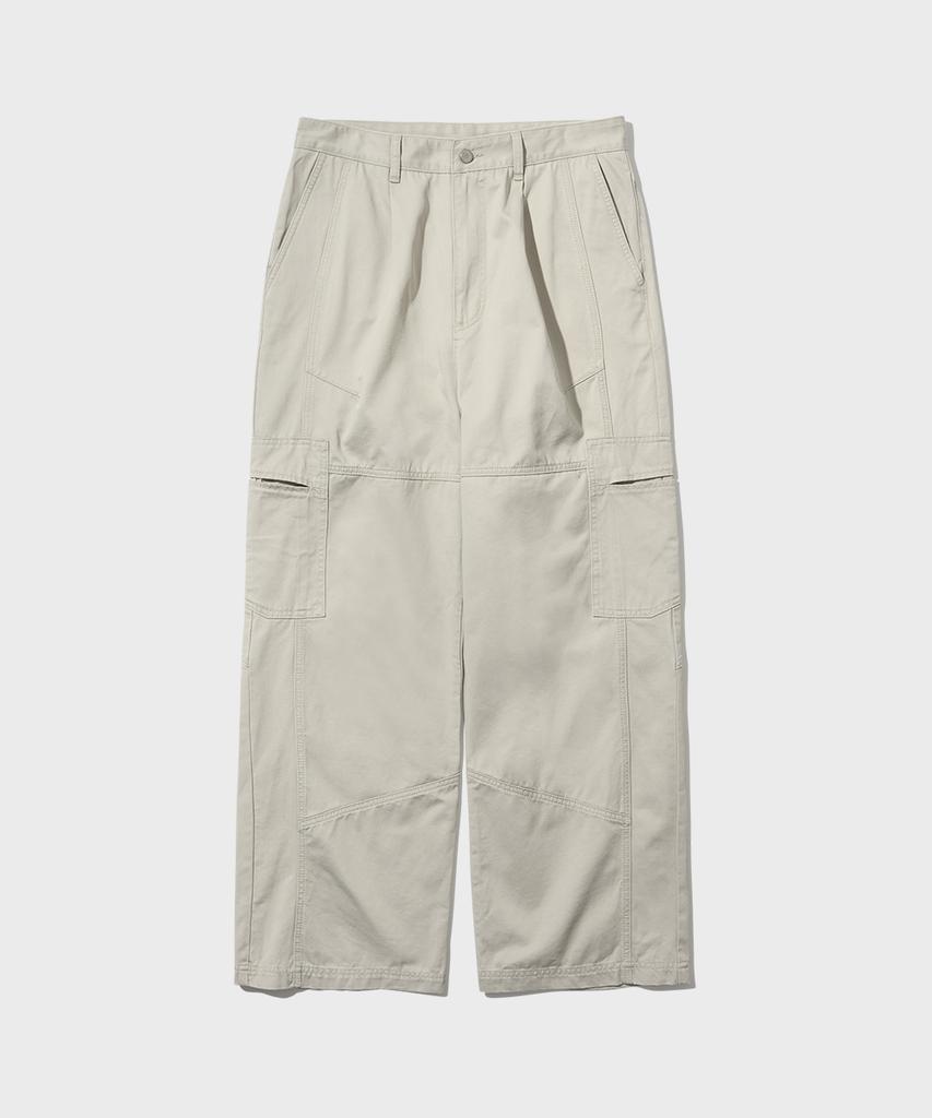 INTEMPOMOOD Panel Bio Washed Cargo Pants_Sand Grey