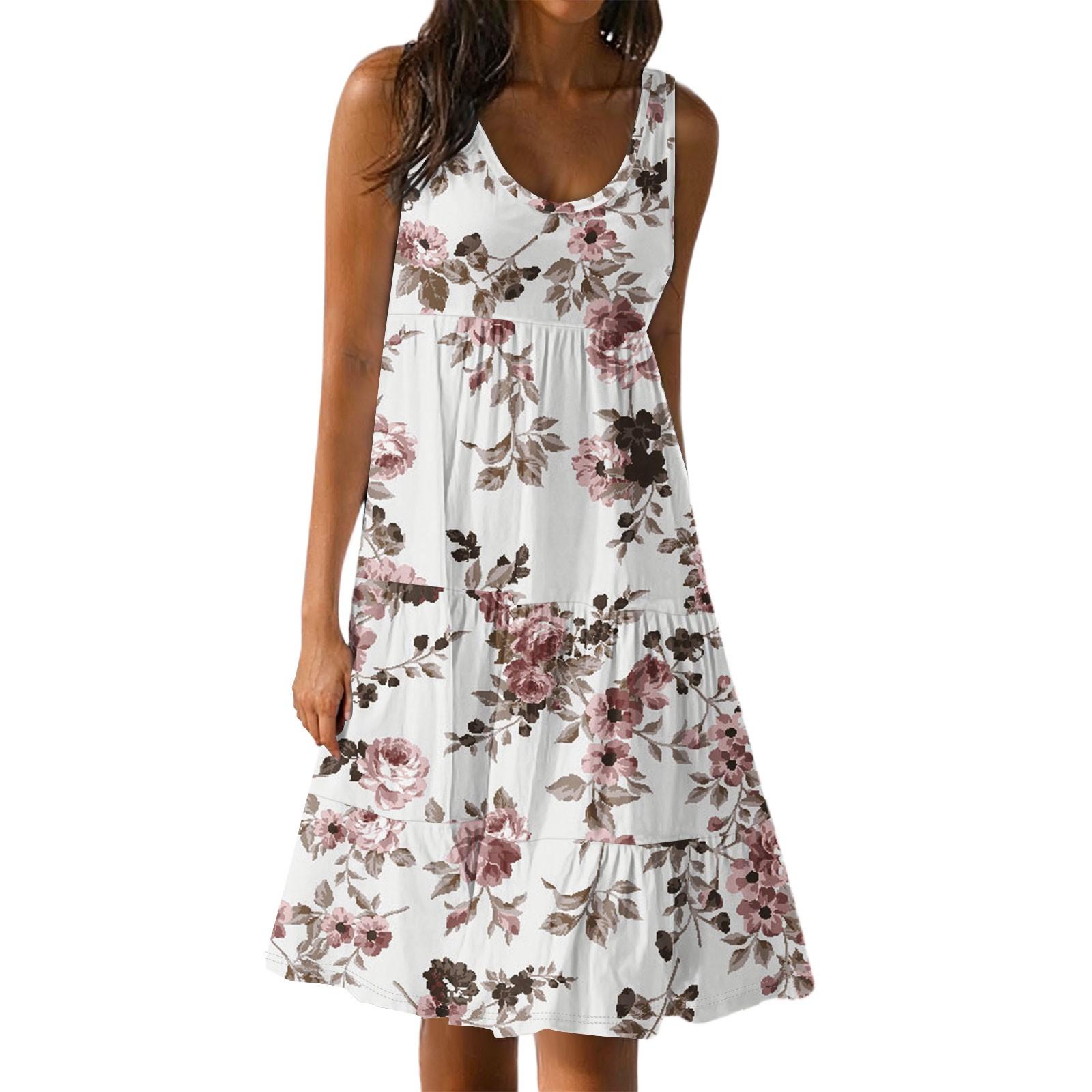 

Женские повседневные летние платья без рукавов, весеннее лоскутное бохо-цветочное коктейльное вечернее платье XXL бежевый