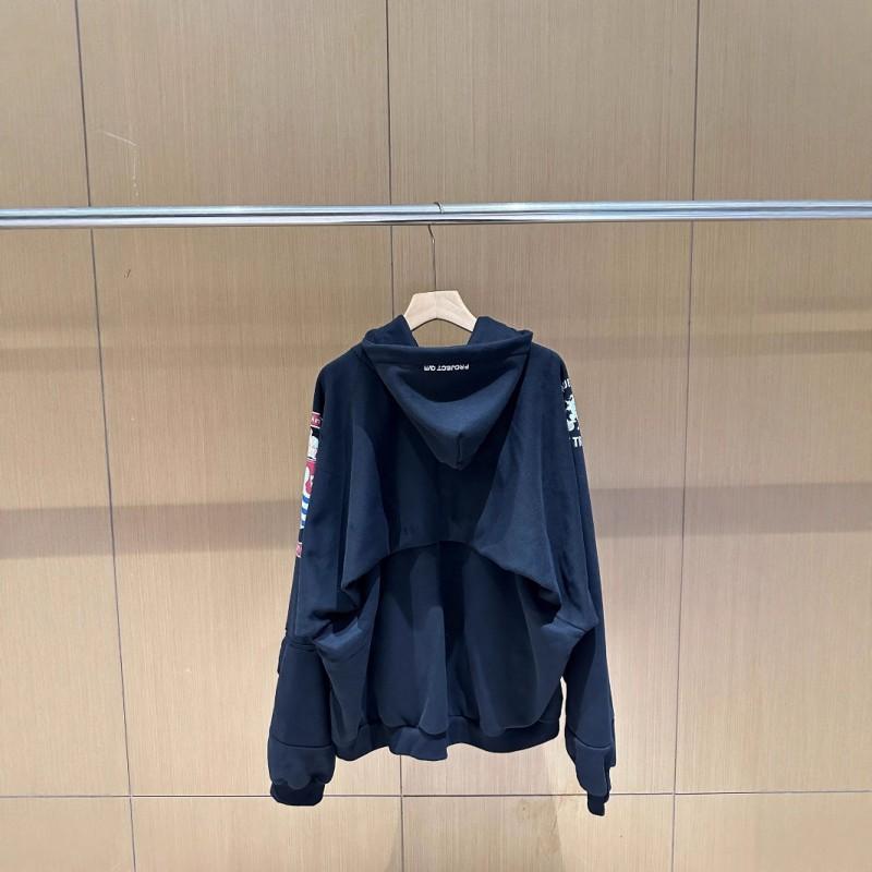 Mens Oversized Hooded Zip-Up Sweatshirt With Deconstructed Stitching Embroidered Patch Cotton Blend Streetwear Casual Wear