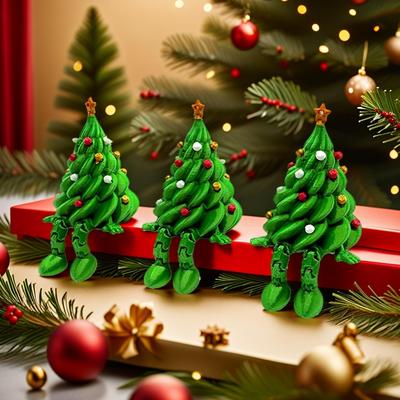 Desktop Ornament Colorful 3D Printed Christmas Tree Funny Unique Xmas Decoration Green Articulated Tabletop Decor Home