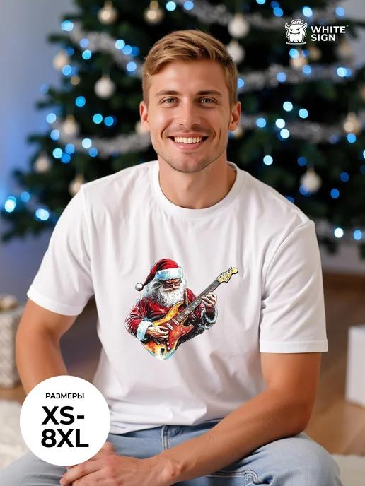 Oversized cotton T-shirt: Santa with Guitar XL