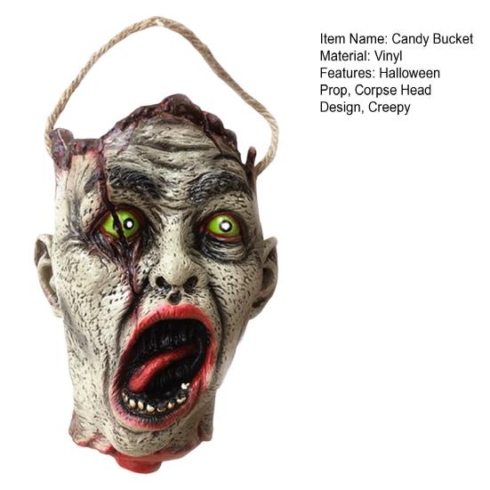 Halloween Spooky Candy Bucket Zombie Head Handbag Creepy Trick or Treat Candy Pail for Halloween Party Haunted Houses Decoration