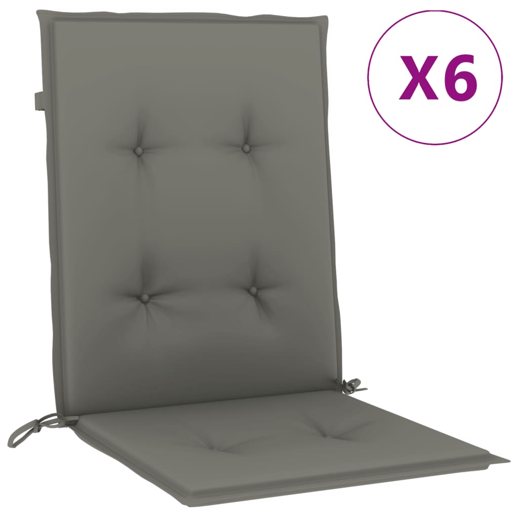Low Back Chair Cushions 6 Pcs Dark Grey 100 X 50 X 4 Cm Fabric