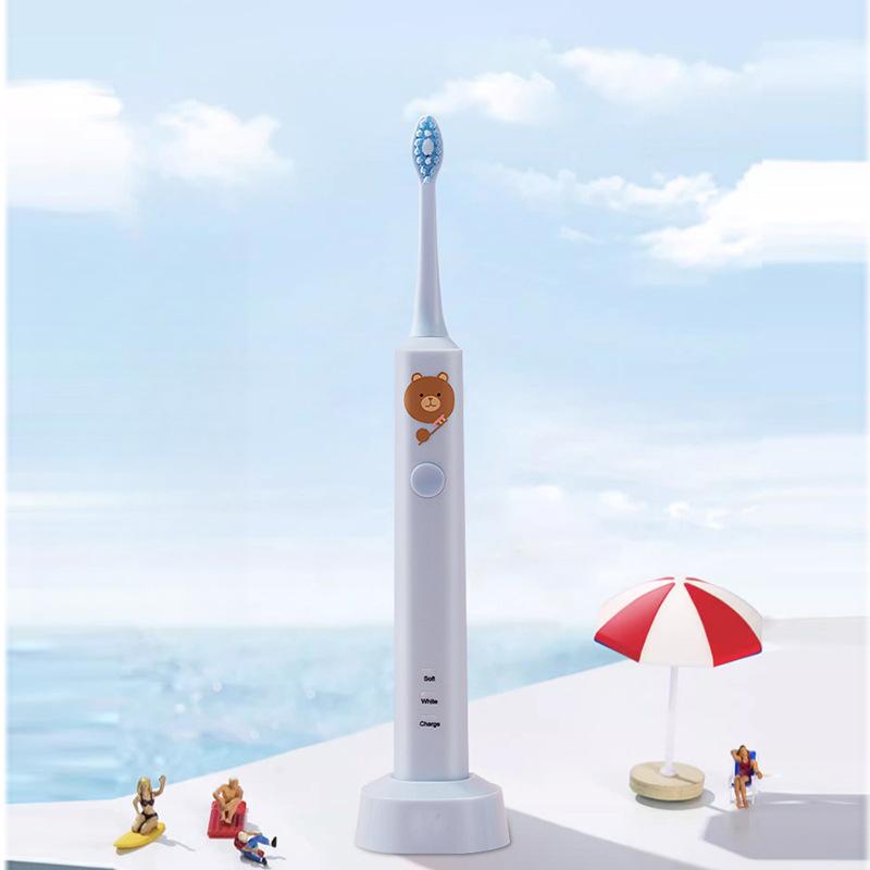 

Детская электрическая зубная щетка Милый мультяшный дизайн Мягкая щетина Интеллектуальный таймер Звуковая зарядка Детская зубная щетка